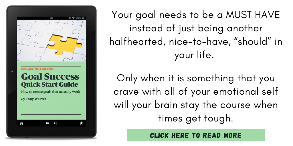 Excerpt from Goal Success Quick Start Guide:

"Your goal needs to be a MUST HAVE instead of just being another halfhearted, nice-to-have, “should” in your life. 

Only when it is something that you crave with all of your emotional self will your brain stay the course when times get tough."

Click here to read more.